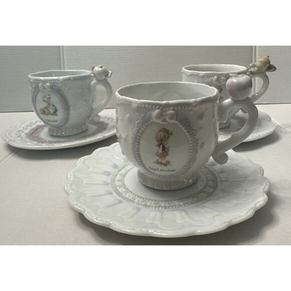 Enesco 1994 Precious Moments Collection Sep/Oct/Nov (3) Teacup Saucer Sets - Picture 1 of 10